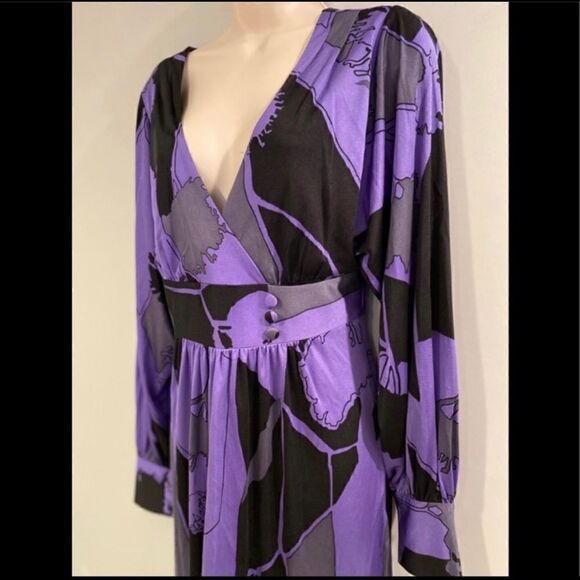 TIBI SILK V-NECK BOLD PRINT PURPLE BLACK DRESS M - Picture 7 of 14